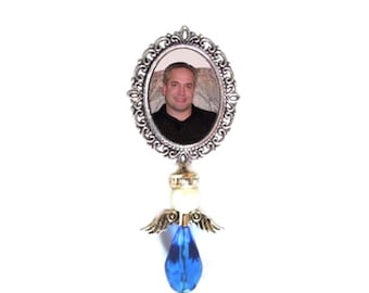 Photo Charm Brooch Something Blue Angel Crystals Gems Pearl  - FREE SHIPPING