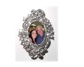 Photo Wedding Bouquet Memorial Charm Brooch Timeless Grace Crystal Gems - FREE SHIPPING