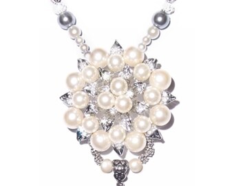 Photo Bouquet Charm Wedding Memorial Crystal Gems Pearls Silver Tibetan Beads - FREE SHIPPING