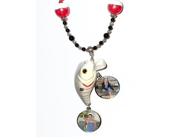 Rearview Mirror Charm Bass Fishing Lure Red White Bobber 2 Photo Charms  - FREE SHIPPING
