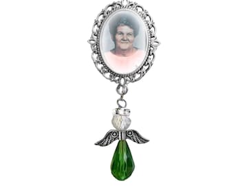 Photo Charm Brooch Green Liver Cancer Non Hodgkins Lymphoma Awareness Heavenly Angel Crystals Gems  - FREE SHIPPING