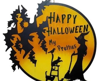 Hand-Painted Witch Door Sign: Candy Corn Colors - Halloween Decor - FREE SHIPPING