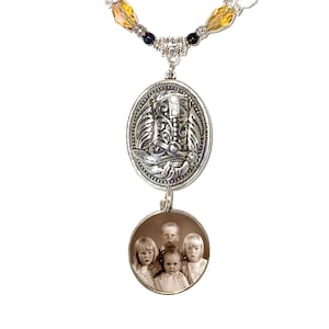 Wedding Bouquet/Rearview Mirror Memorial Photo Charm Western Cowboy Boot Black Pearls Burnt Yellow Translucent Crystals - FREE SHIPPING