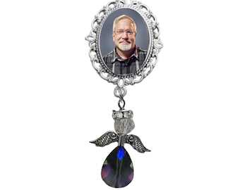 Photo Charm Brooch Iridescent Purple Pancreatic Thyroid Cancer Awareness Heavenly Angel Crystals Gems  - FREE SHIPPING