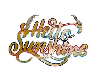Hello Sunshine Bright Yellow Blue Green White Door Hanger Sign 10.5" x 11" - FREE SHIPPING