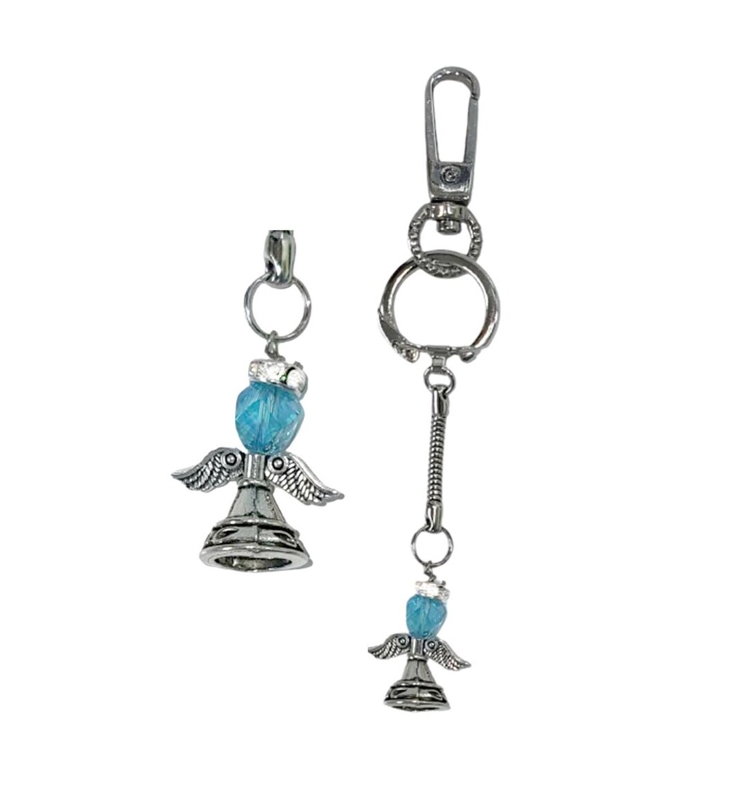 Silver Angel Keychain With Aqua Turquoise Blue Crystal Head and Clear ...