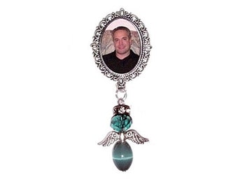 Photo Charm Brooch Teal Cervical, Ovarian, Uterine, Vulvar Cancer Awareness Heavenly Angel Crystals Gems  - FREE SHIPPING
