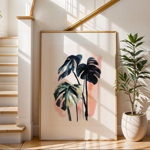 Stampa artistica da parete con pianta Monstera / Illustrazione minimalista di una pianta / Decorazione verde per soggiorno, camera da letto o ufficio / Regalo ispirato alla natura