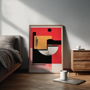 Bauhaus Geometric Art Print | Red Black Gold, Abstract Constructivist
