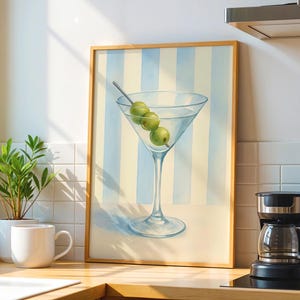 Elegancki koktajl Martini Art Print | Plakat z koktajlem do dekoracji kuchni | Znak drinka na imprezę | Modna sztuka ścienna | Sztuka ścienna retro koktajlowa
