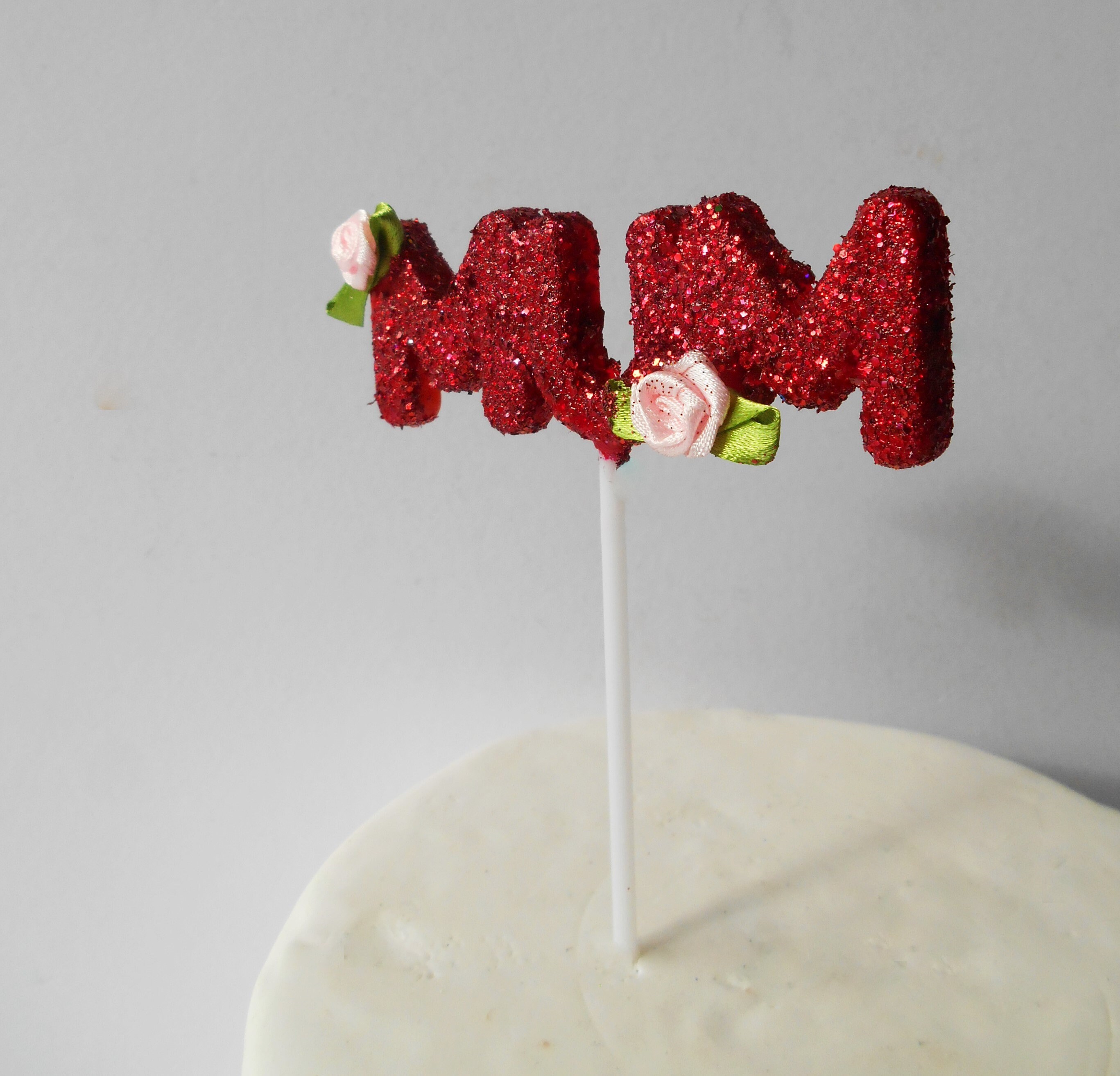 Happy Birthday Mum Rose Red Handmade 1 Count Glitter Cake Decorating Toppers 
