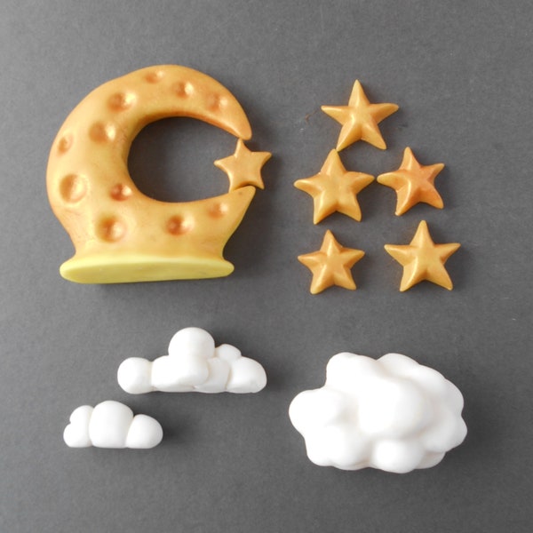 Twinkle Twinkle Cake toppers Moon Stars Clouds Party Sugar Craft Chocolate sugarpaste edible Cake Party Decoration