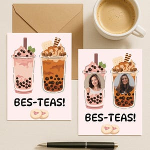 BES-TEAS! - Niedliche Bubble Tea Digitale Kunst | Bearbeitbare Canva Vorlage | Benutzerdefinierte Wortspiel Karte | Geschenk für beste Freundin | BFF Karte | Bezaubernder Bubble Tea