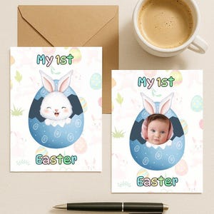 1ère carte de Pâques | Première Pâques | Carte numérique | Pâques imprimable | Carte de Pâques personnalisée | Oeuf mignon de lapin de Pâques | Cadeau grands-parents