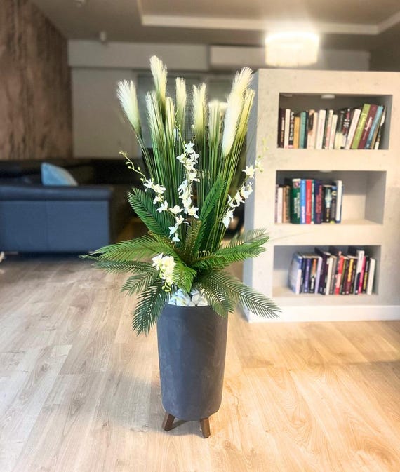 Knstliches Pampasgras Geflscht Ziergras Dekogras Federgras Mit  Beton-optik Topf Industrie Design XXL 115cm Gesamthhe Wie Echt - Etsy