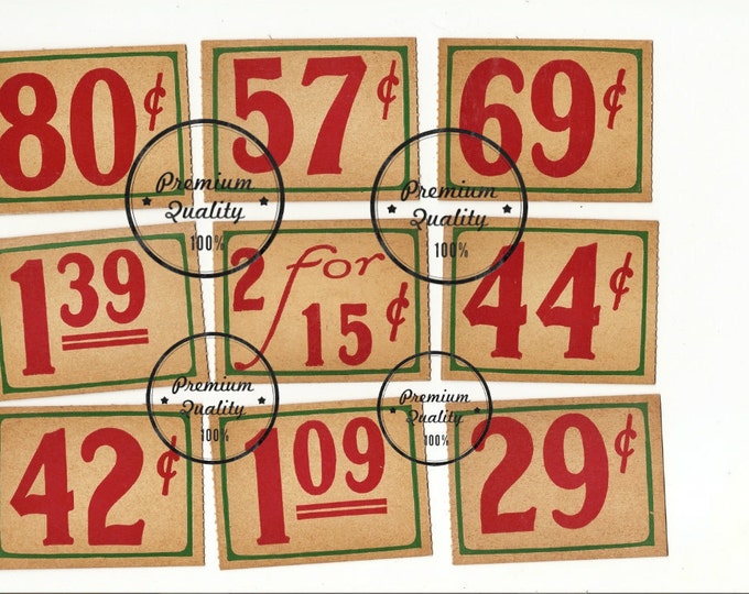 Vintage Grocery Store Price Tags Red With Green Stripe Etsy