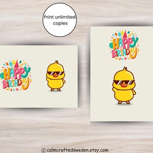 Cartão de feliz aniversário, Frango legal (dobrável, imprimível, animal)