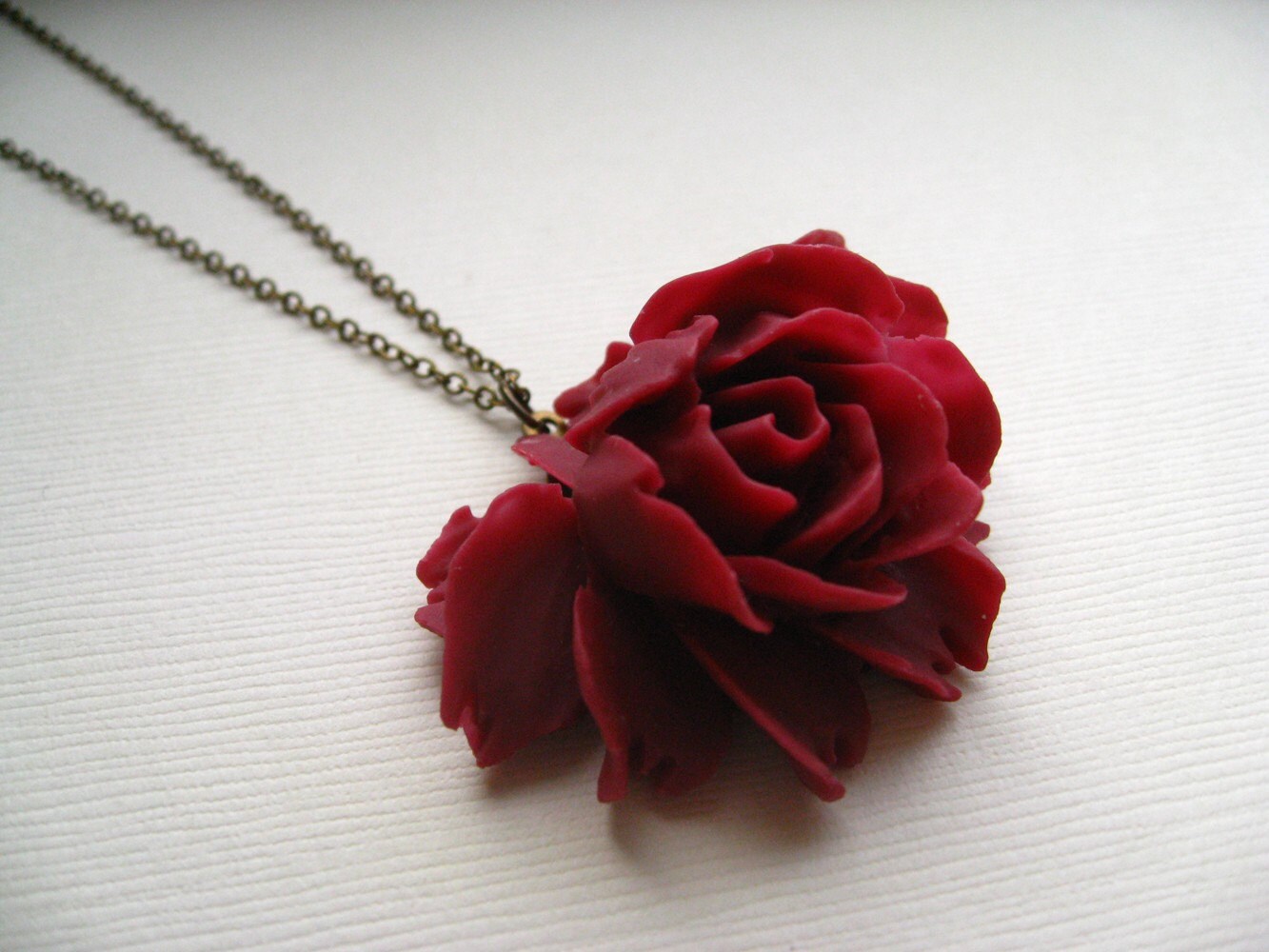 The Rose Garden Necklace Large Burgundy Red Rose Necklace Etsy