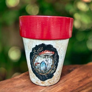 Hand Painted Terracotta Planter, Mushroom & Crystal Pot, Woodland Decor, Boho Plant Pot, Gift for Plant Lover, Indoor Planter