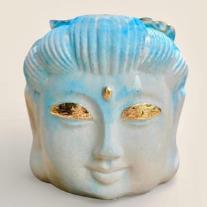 Handmade Concrete Buddha Planter – Gold Accent Zen Decor