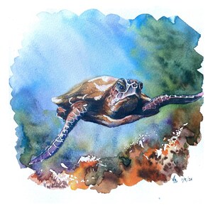 Sea turtle - Watercolor hand painted Wildlife illustration