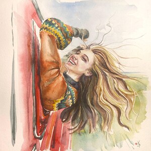 Happiness - DIGITAL - Watercolor portrait of a Joyful Girl, Hand-Painted Art, Happy vibe