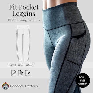 FitPocket Leggings | Ganzkörper Leggings Schnittmuster mit Seitentasche | High Waist Activewear Schnittmuster |Stretchstoff PDF Schnittmuster XS–3XL