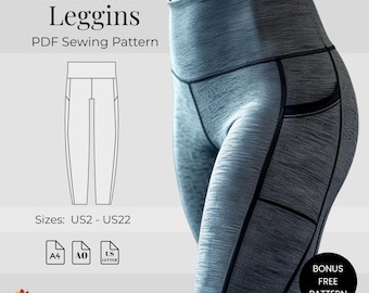 FitPocket Leggings | Full Length Leggings Sewing Pattern with Side Pocket | High Waist Activewear Pattern |Stretch Fabric PDF Pattern XS–3XL