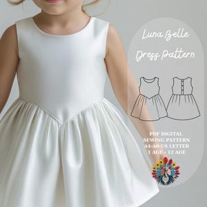 Luna Belle Dress | Toddler Girl Dress Sewing Pattern | Girl Summer Dress PDF | Sleeveless V-Waist Dress for 1-12Y | Easy Beginner Project