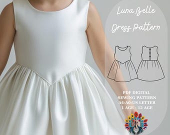 Luna Belle Dress | Toddler Girl Dress Sewing Pattern | Girl Summer Dress PDF | Sleeveless V-Waist Dress for 1-12Y | Easy Beginner Project