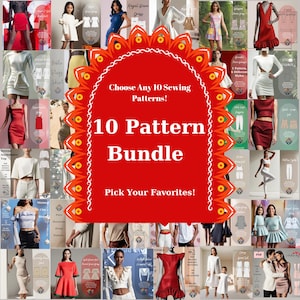 10 Sewing Patterns Bundle | Pdf Sewing Pattern | Patterns for Women | Men Patterns | Kids Patterns | Dress-Skirt-Blouse-Joggers | Beginner