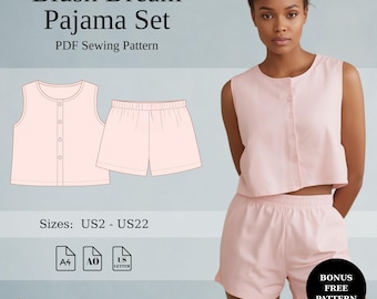 Patrón de costura para conjunto de pijama Blush Dream, top sin mangas y shorts (descarga en PDF)