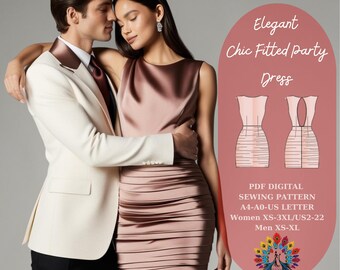 Patrón de costura para vestido de fiesta ajustado, falda fruncida, espalda descubierta (PDF)