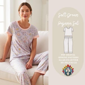 Patrón de costura en PDF para pijama Soft Dream / Descarga digital / Tamaño A4 A0 Carta EE. UU. / XS-3XL / Pijamas para hacer tú mismo / Conjunto de estar en casa / Patrones de costura para mujer