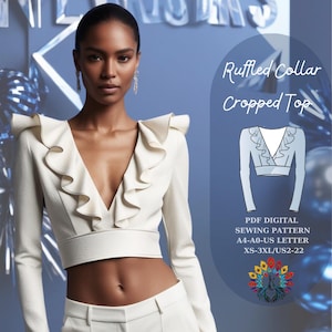 Ruffled Crop Top Sewing Pattern PDF |Digital Pdf Download | XS-3XL Sizes  |DIY Sewing Project | Digital Sewing Pattern |Easy Blouse Pattern