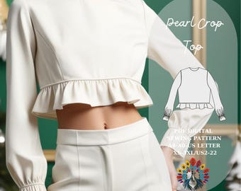 Patrón de costura para top corto con perlas / blusa con volantes en el bajo (descarga digital en PDF)