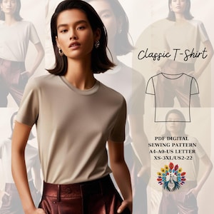 Padrão de costura | Camiseta feminina clássica PDF Padrão de costura | Tamanhos XS-3XL | Formato A4, A0 e US Letter | Download digital do modelo Dıy
