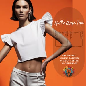 Patrón de costura para top con volantes (PDF) / Top corto sin mangas con detalle de volante / Tamaño A4 A0 (carta EE. UU.) / XS-3XL (EE. UU. 2-22) / Fácil para principiantes