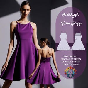 Amethyst Glow Dress PDF Sewing Pattern | Fit & Flare Dress | Digital Download | A4, A0, US Letter | XS-3XL (US2-US22) | Easy Dıy Dress