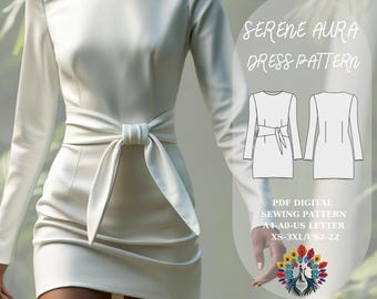 Patrón de costura para vestido Serene Aura / Minivestido con cinturón (Descarga digital)