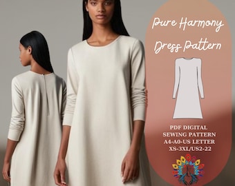 Patrón de costura de vestido minimalista de corte A / XS-3XL Descarga en PDF / Instrucciones fáciles para principiantes, perfecto para estilos casuales o elegantes