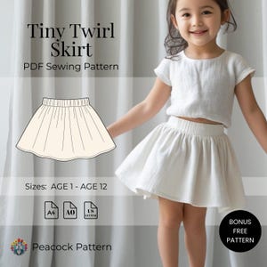 Patrón de costura de falda para niñas en PDF / Patrón de falda con volantes fáciles / Descarga digital / Patrón de falda para niñas de 1 a 12 años / Modelo de falda de verano