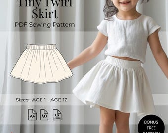 Girls Skirt Sewing Pattern PDF | Easy Twirl Skirt Pattern | Digital Download | Toddler to Kids Skirt Pattern 1-12 Years | Summer Skirt Model
