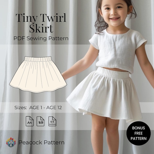 Girls Skirt Sewing Pattern PDF | Easy Twirl Skirt Pattern | Digital Download | Toddler to Kids Skirt Pattern 1-12 Years | Summer Skirt Model