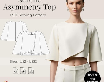 Blusa asimétrica serena – Patrón PDF de blusa moderna – Incluye todas las tallas – Patrón de costura – Patrón de costura de blusa minimalista – PDF de costura DIY