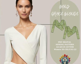 Crossover Blouse Sewing Pattern | Elegant DIY Top (PDF Digital Pattern)