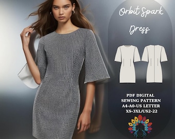Orbit Spark Dress Sewing Pattern | Metallic Shift Mini Dress (PDF Download)