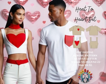 Patrón de costura para camisetas de pareja para el Día de San Valentín / Diseños de corazones (Patrón en PDF)