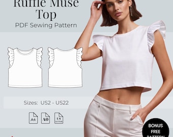 Ruffle Sleeveless Crop Top Sewing Pattern | Beginner DIY (PDF Pattern)