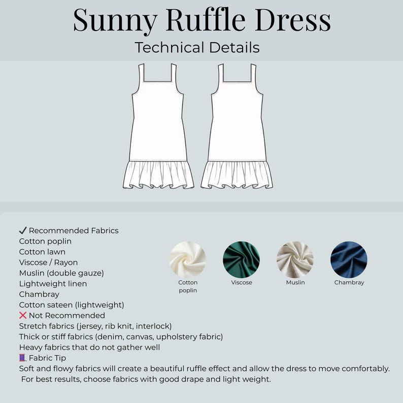 Sunny Ruffle Dress PDF Sewing Pattern | Girl's Ruffle Hem Dress | Sizes 1-12Y | A4 A0 US Letter | Easy Summer Dress | Girl's Pattern image 2
